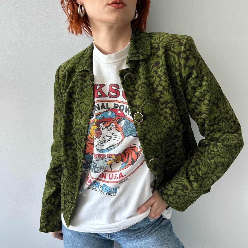 Talbots Green And Brown Damask Pattern Blazer - image 1